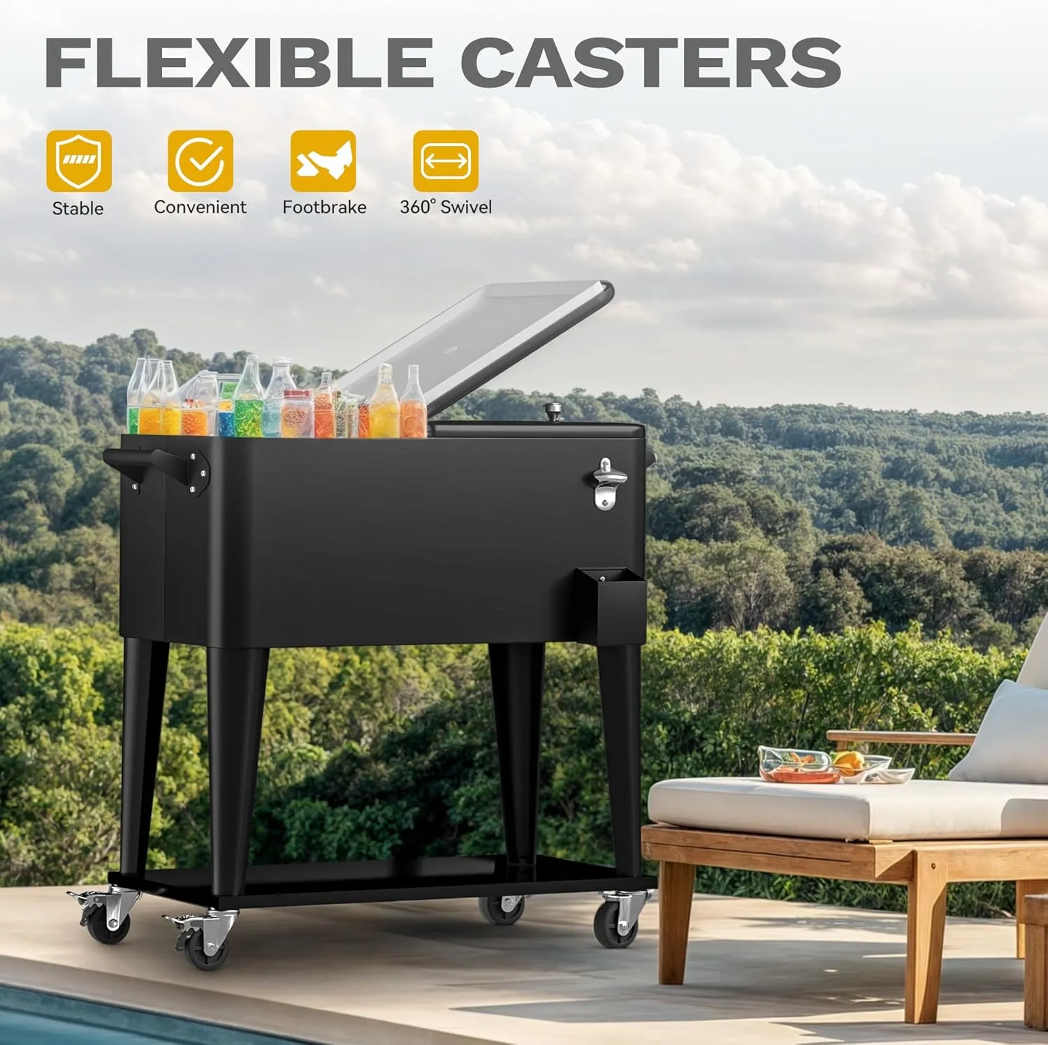 DWVO Ice Chest with Wheels,80 Quart Rolling Cooler with Bottle Opener Drainage, Patio Cooler Cart, Rolling Ice Chest with Handle for Patio Pool Deck Party BBQ Cookouts