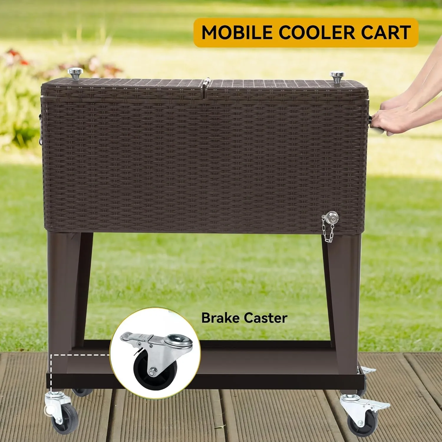 DWVO Ice Chest with Wheels,80 Quart Rolling Cooler with Bottle Opener Drainage, Patio Cooler Cart, Rolling Ice Chest with Handle for Patio Pool Deck Party BBQ Cookouts