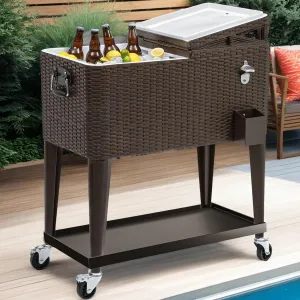 DWVO Ice Chest with Wheels,80 Quart Rolling Cooler with Bottle Opener Drainage, Patio Cooler Cart, Rolling Ice Chest with Handle for Patio Pool Deck Party BBQ Cookouts
