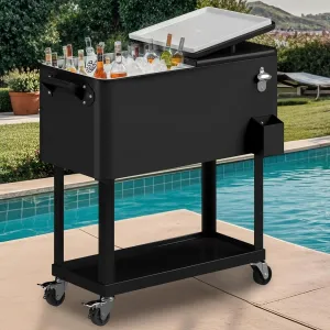 DWVO Ice Chest with Wheels,80 Quart Rolling Cooler with Bottle Opener Drainage, Patio Cooler Cart, Rolling Ice Chest with Handle for Patio Pool Deck Party BBQ Cookouts