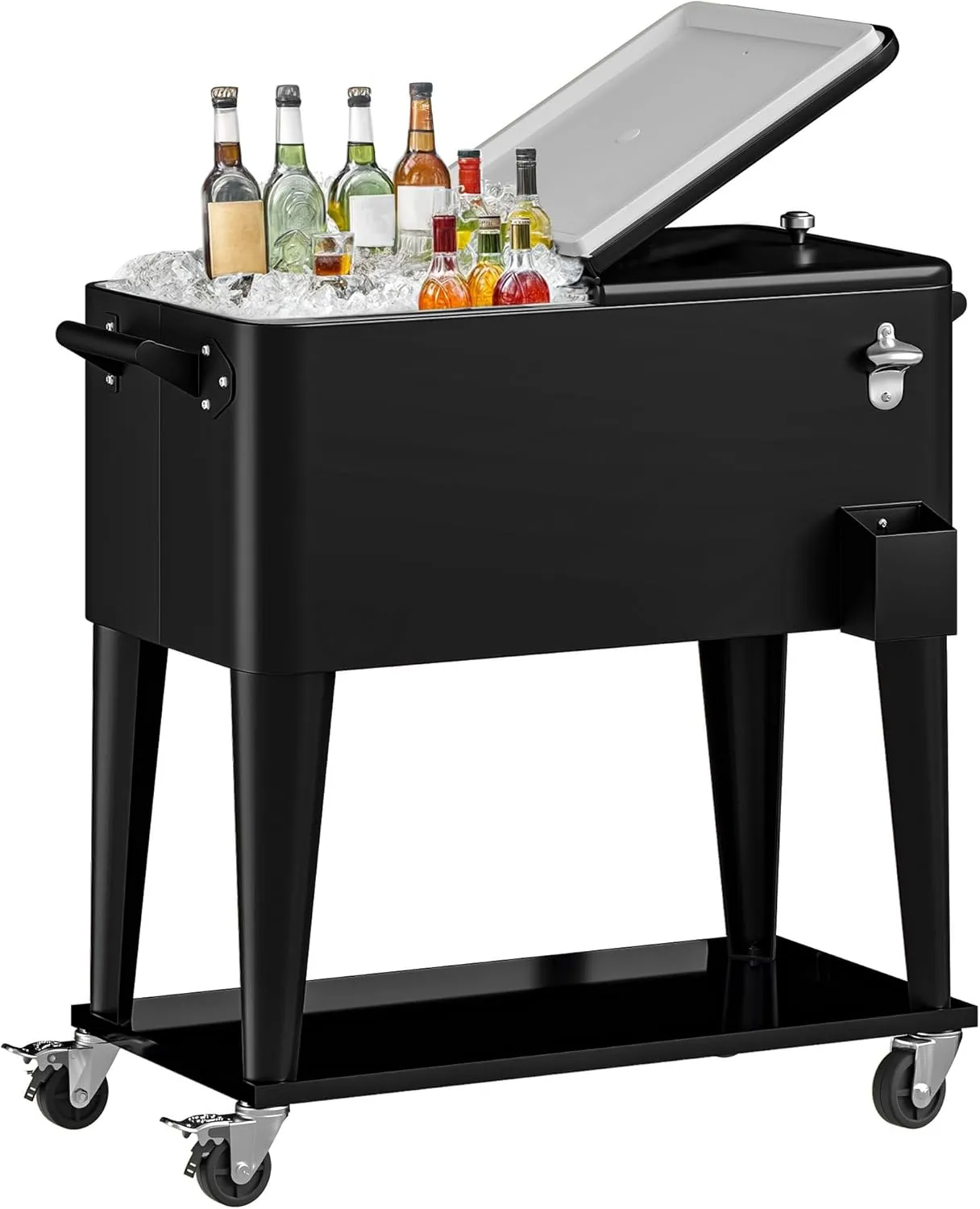 DWVO Ice Chest with Wheels,80 Quart Rolling Cooler with Bottle Opener Drainage, Patio Cooler Cart, Rolling Ice Chest with Handle for Patio Pool Deck Party BBQ Cookouts