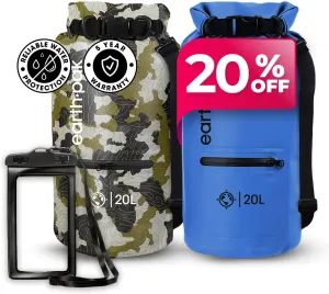 Earth Pak Waterproof Dry Bag with Zippered Pocket - Waterproof Dry Bag Backpack Keeps Gear Dry (20L Camo & 20L Blue)
