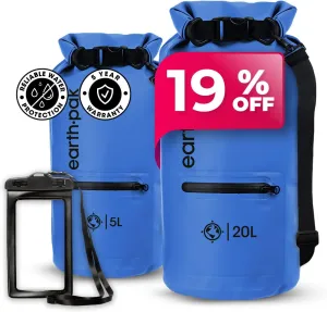 Earth Pak Waterproof Dry Bag with Zippered Pocket - Waterproof Dry Bag Backpack Keeps Gear Dry (5L Blue & 20L Blue)