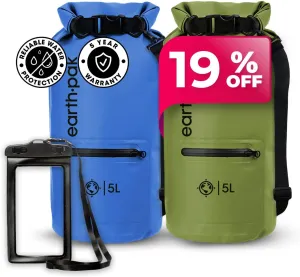 Earth Pak Waterproof Dry Bag with Zippered Pocket - Waterproof Dry Bag Backpack Keeps Gear Dry (5L Blue & 5L Green)