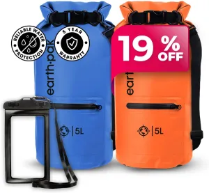 Earth Pak Waterproof Dry Bag with Zippered Pocket - Waterproof Dry Bag Backpack Keeps Gear Dry (5L Blue & 5L Orange)