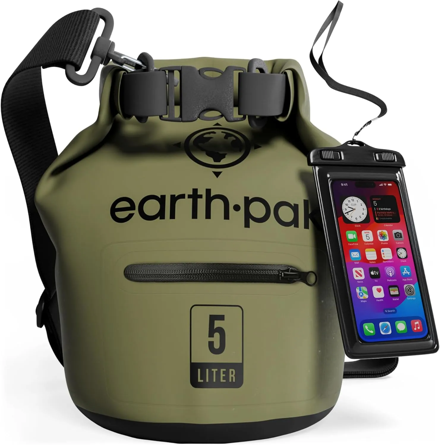 Earth Pak Waterproof Dry Bag with Zippered Pocket - Waterproof Dry Bag Backpack Keeps Gear Dry (5L Green & 20L Green)