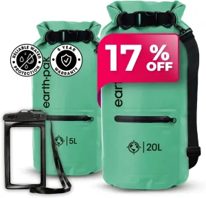 Earth Pak Waterproof Dry Bag with Zippered Pocket - Waterproof Dry Bag Backpack Keeps Gear Dry (5L Seafoam & 20L Seafoam)