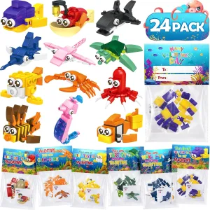 Easter Basket Stuffers Easter Gifts for Kids, 24 Pcs Sea Animal Building Block Toy with Card Easter Basket Stuffer for Teen Boy Girl, Prefilled Easter Egg Fillers Kids Party Favor Goodies Bags