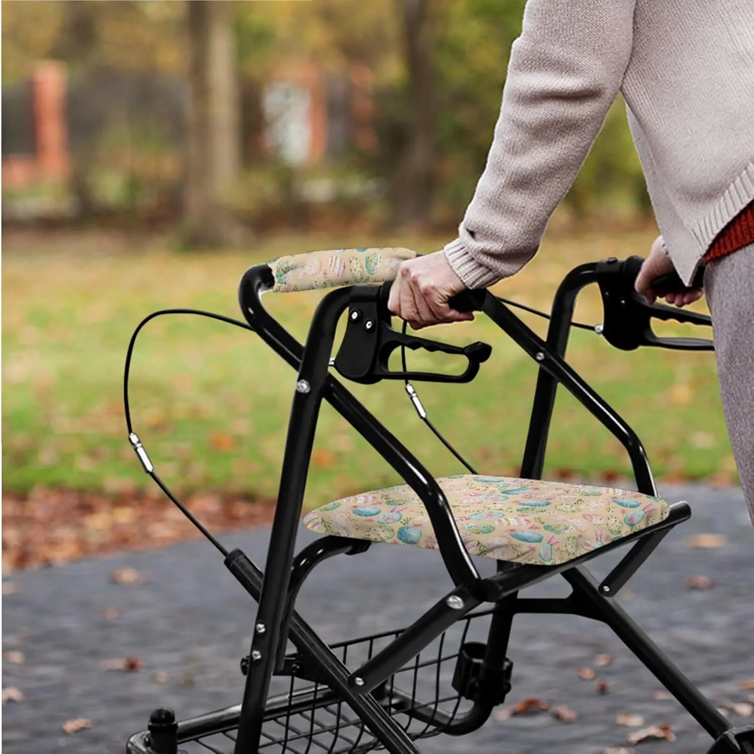 Easter Eggs 3Pcs Rollator Walker Basket and Seat Backrest Rollbar Covers Sets Rollbar Accessories Set for Seniors Drive Rollator Decor Covers and Under Seat Bag