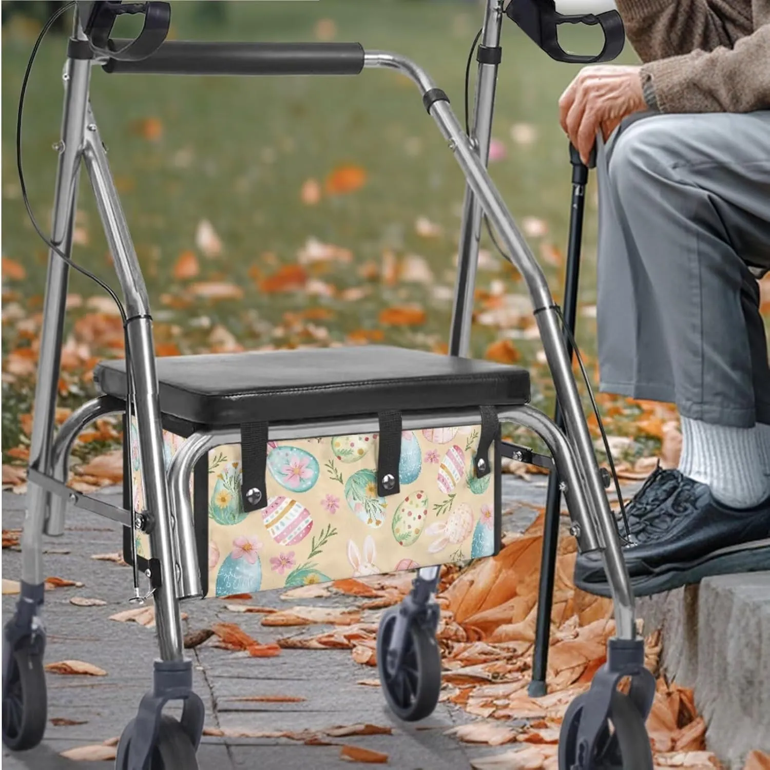 Easter Eggs 3Pcs Rollator Walker Basket and Seat Backrest Rollbar Covers Sets Rollbar Accessories Set for Seniors Drive Rollator Decor Covers and Under Seat Bag