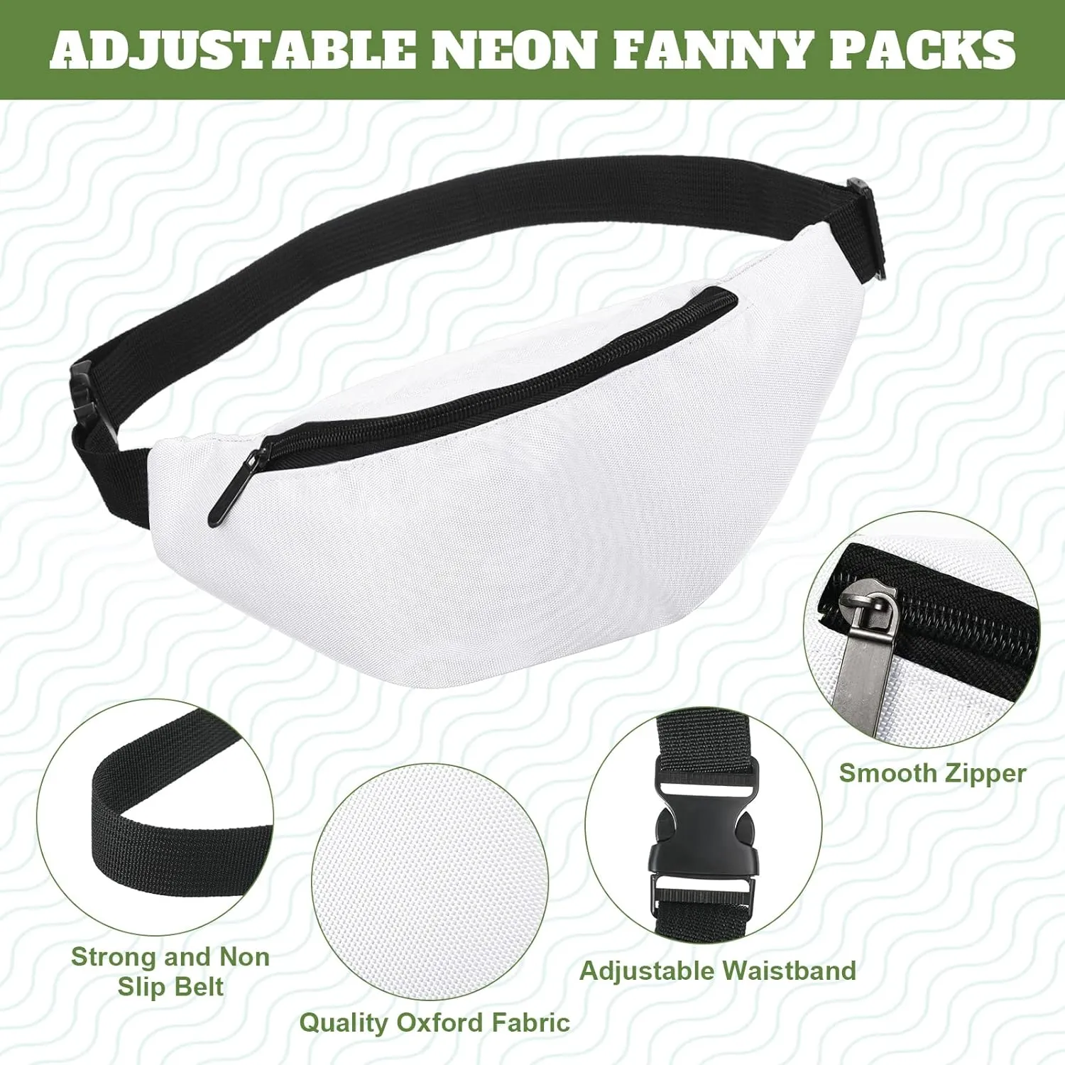 Eccliy Sublimation Fanny Packs for Women Men White Running Waist Bag Waist Pouch with Adjustable Strap Zipper for DIY Hiking Traveling Biking Festival Sports Outdoors Workout