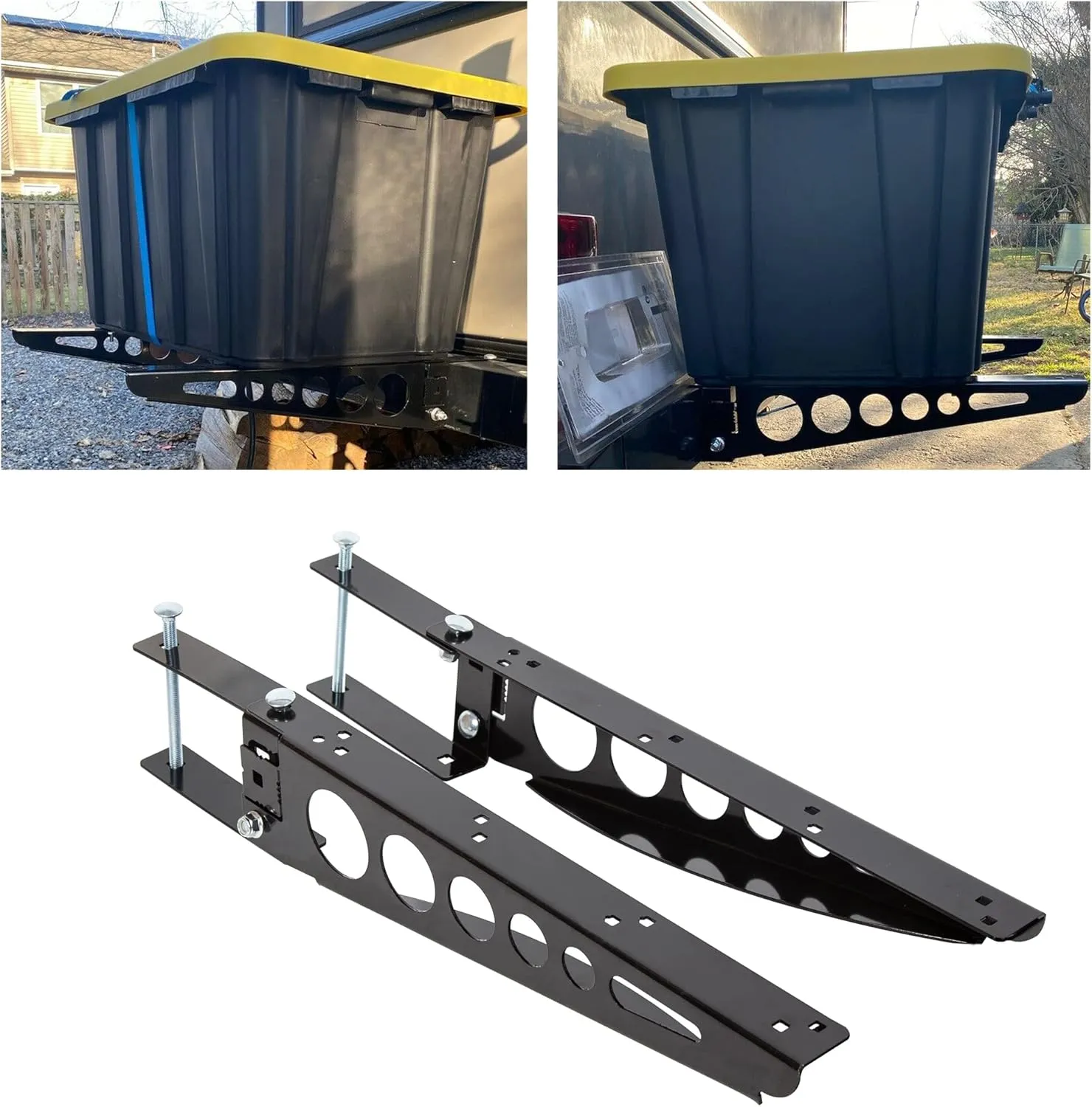 ECOTRIC Universal Bumper Cargo Bracket fits RV 4" Square Bumper Mounting Mounted Cargo Carrier Box Support Arms Bracket Mounting Racks. (A Pair!)