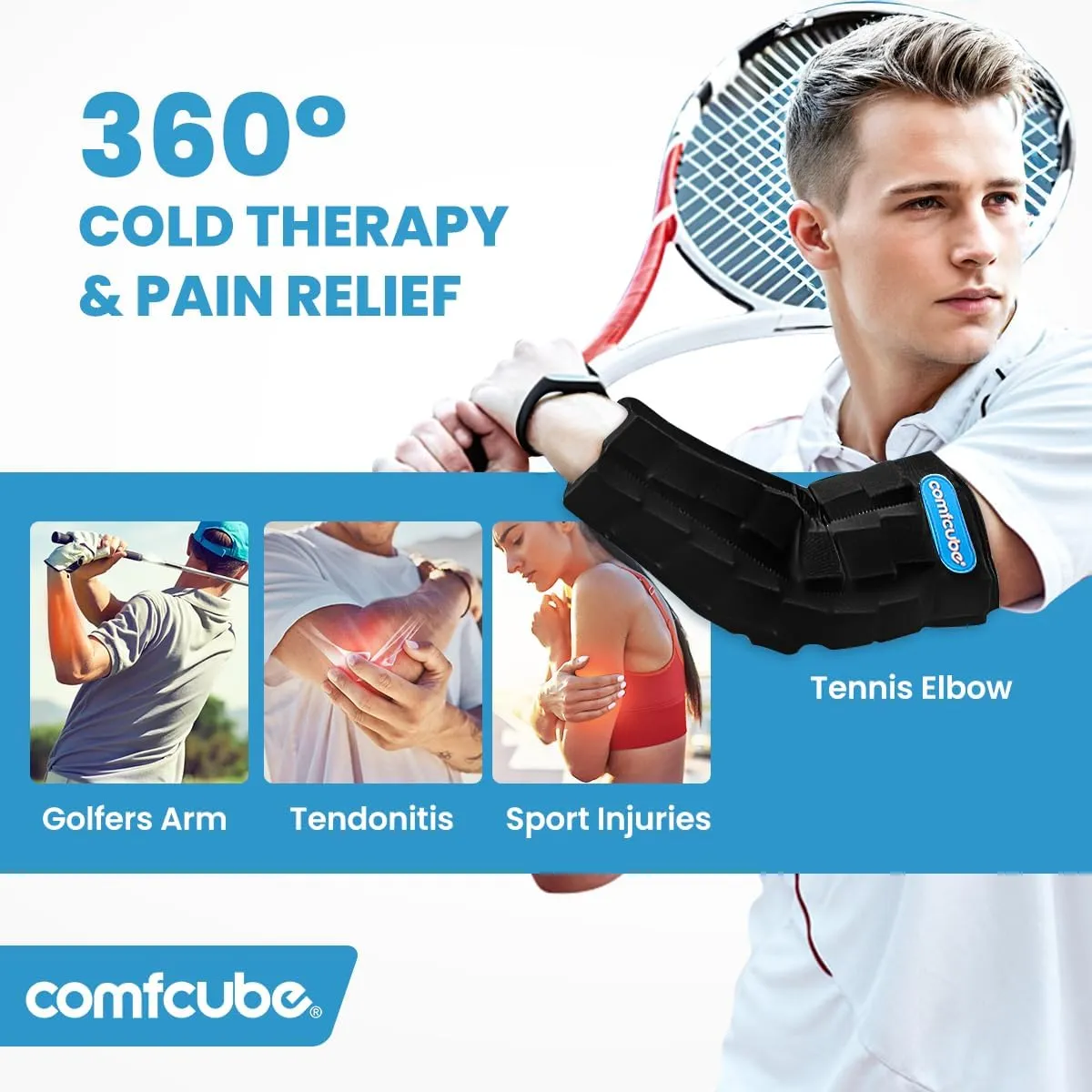 Elbow Ice Pack for Tendonitis & Tennis Elbow, 2 Hours Long Lasting Cold Compression Ice Pack Wrap Sleeve Pain Relief for Arthritis, Injuries, Swelling, Golfers Arm(Black)