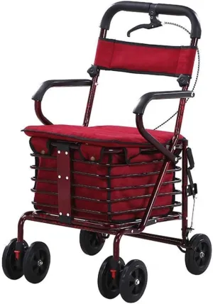 Elderly, Rollators s Lightweight Steel Pipe Folding Four Wheel Rollator with Padded Seat Carry Basket Walking aid Interesting Thoughtful (B)