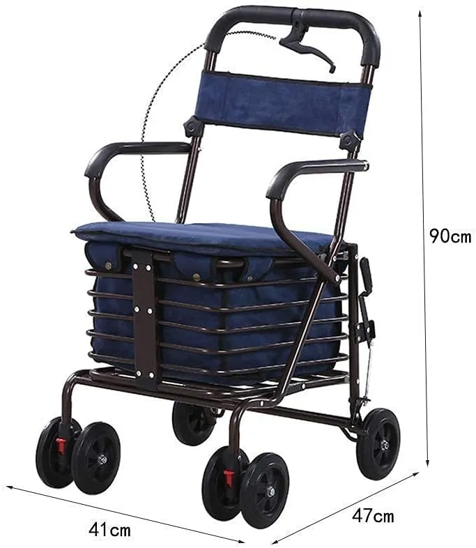 Elderly, Rollators s Lightweight Steel Pipe Folding Four Wheel Rollator with Padded Seat Carry Basket Walking aid Interesting Thoughtful (B)