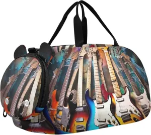 Electric Guitars Pattern Duffle Bag for Girl, Sports Duffle Gym Bags with Shoe Compartment, Personalized Overnight Bag Travel Weekender for Kids