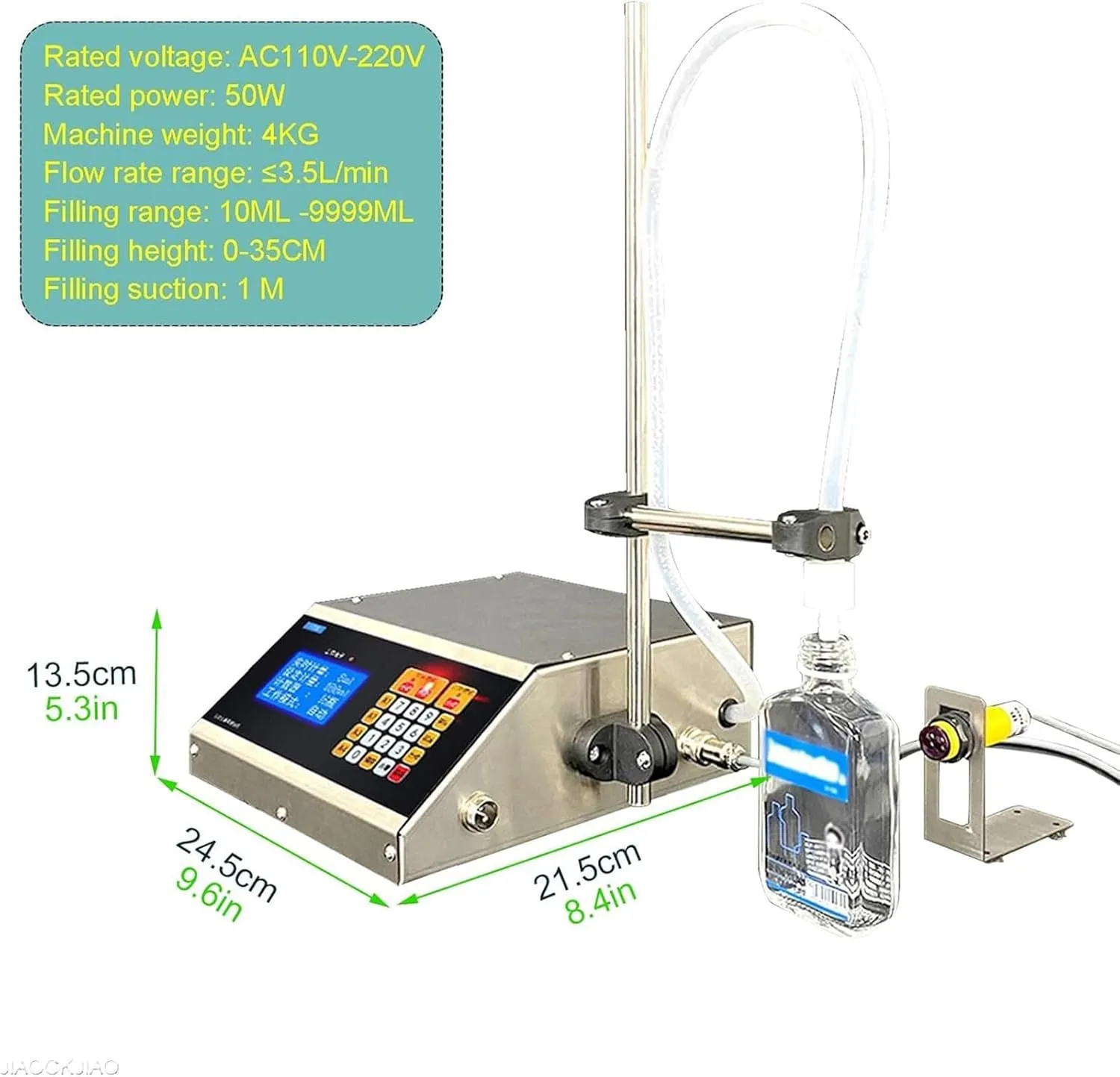 Electric Liquid Filling Machine, Stand-Up Bag Small Quantitative Automatic Bottle Filling Machine, Digital Control Water/Juice/Wine Bottle Filling Machine Stainless Steel,A