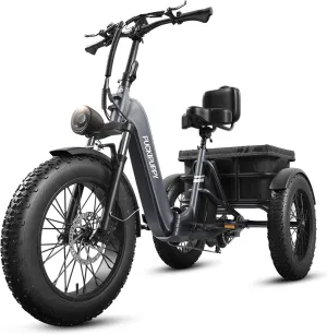 Electric Tricycle for Adult with 750W Motor, 60 Miles Range Pickup Class Trike, 500 Lbs Load Electric Trike with Rear Differential and 20” Fat Tires, 48V 18AH Cell Battery, Husky