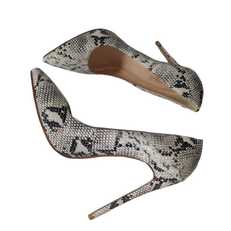Elegant Snake Printed Leather Pumps With Matching Clutch Bags Sets