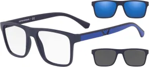 Emporio Armani Men's Ea4115 Prescription Eyewear Frames with Two Interchangeable Sun Clip-ons Rectangular
