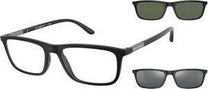 Emporio Armani Men's Ea4160 Prescription Eyewear Frames with Two Interchangeable Sun Clip-ons Rectangular
