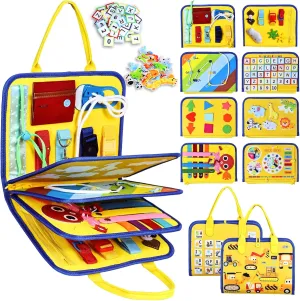 Esjay Toddler Busy Board Montessori Toys, Sensory Board Educational Activities for Learning Fine Motor Skills, Gifts for Girls Boys Toddlers, Travel Toys for Airplane Car,Yellow Truck