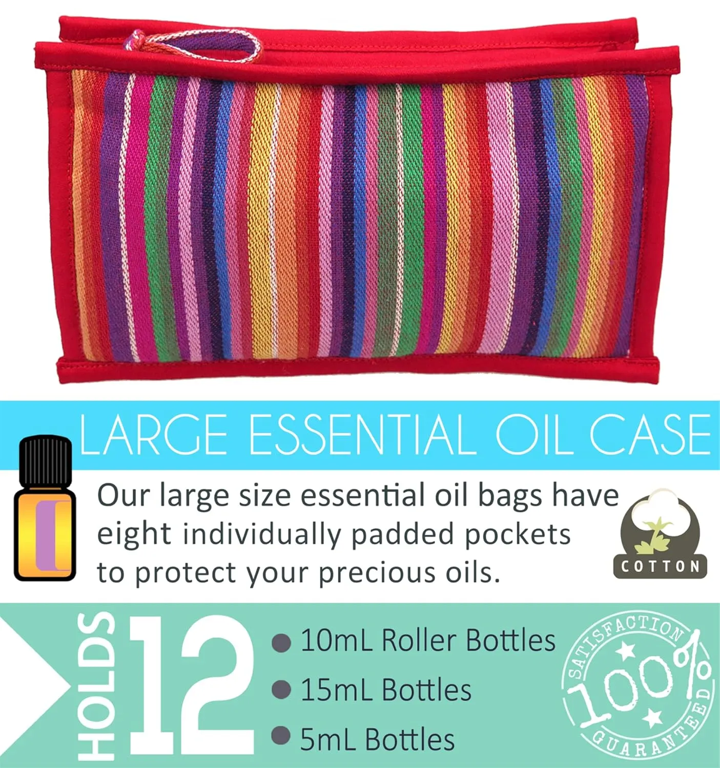 Essential Oil Case for Purse - Red Blend - Large Size HOLDS 8-12 Bottles (5ml-15ml, also fits Roller Bottles) - Chic and Compact EO Bags in Multiple Sizes - Perfect size Essential Oil Travel Bag