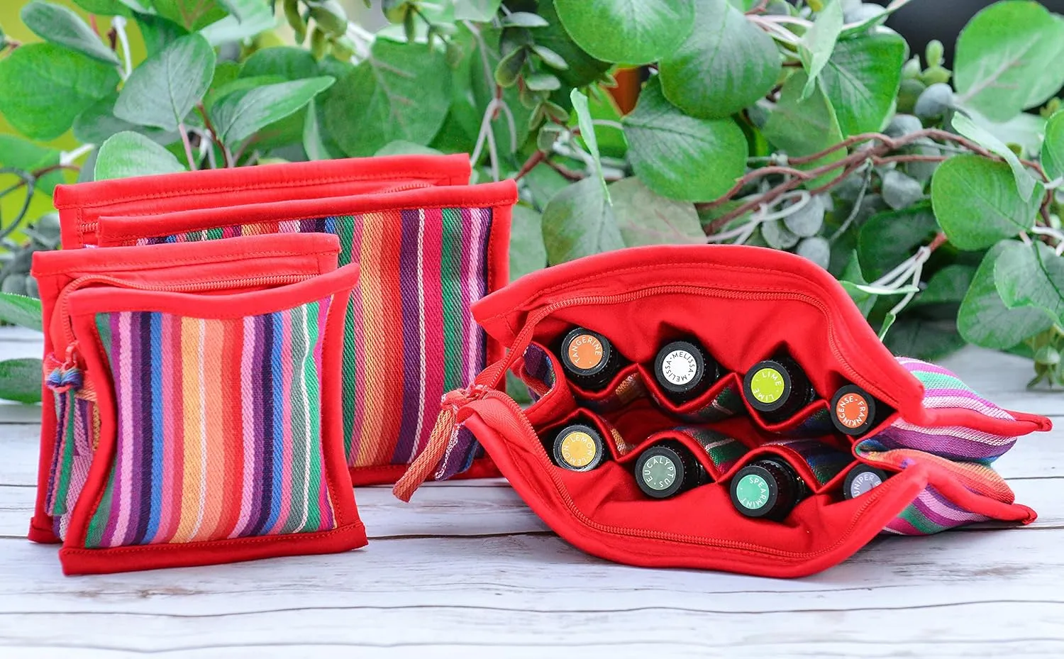 Essential Oil Case for Purse - Red Blend - Large Size HOLDS 8-12 Bottles (5ml-15ml, also fits Roller Bottles) - Chic and Compact EO Bags in Multiple Sizes - Perfect size Essential Oil Travel Bag