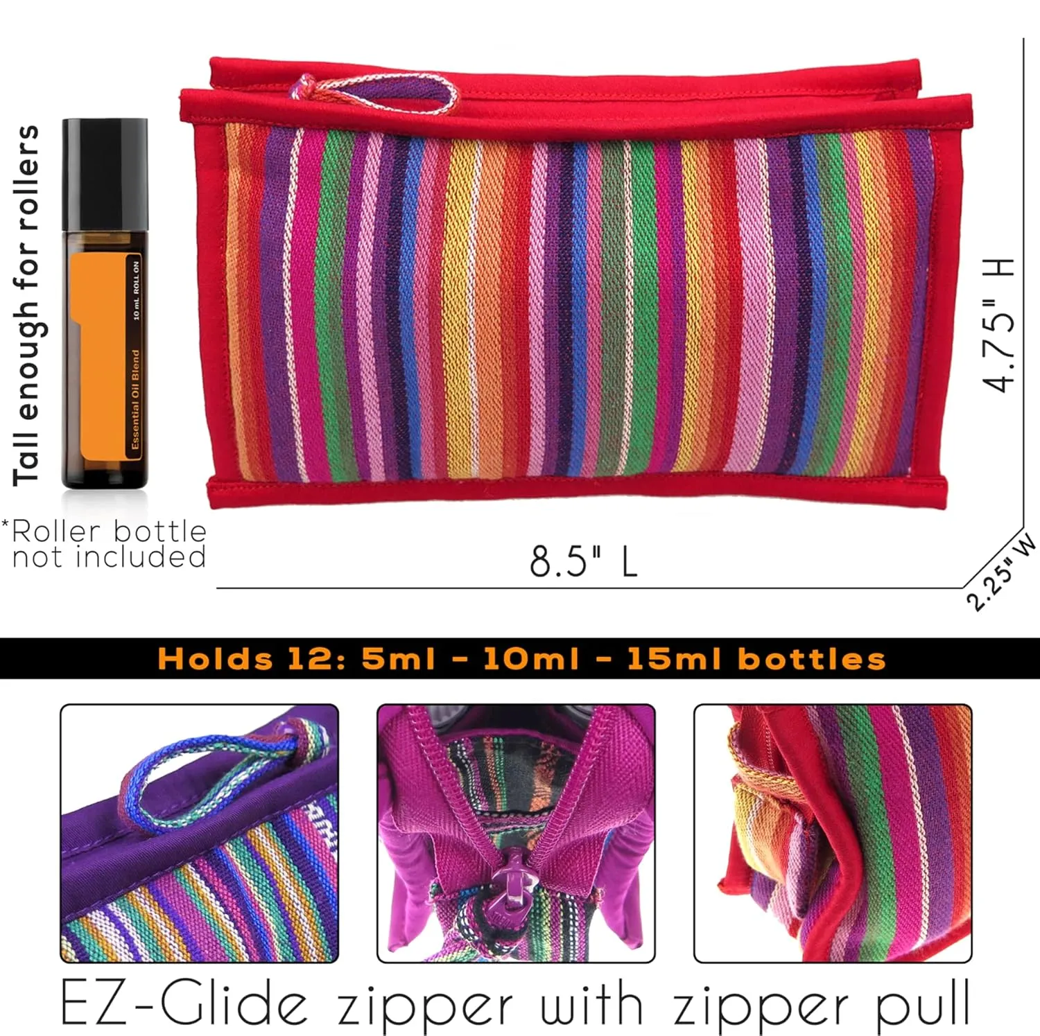 Essential Oil Case for Purse - Red Blend - Large Size HOLDS 8-12 Bottles (5ml-15ml, also fits Roller Bottles) - Chic and Compact EO Bags in Multiple Sizes - Perfect size Essential Oil Travel Bag