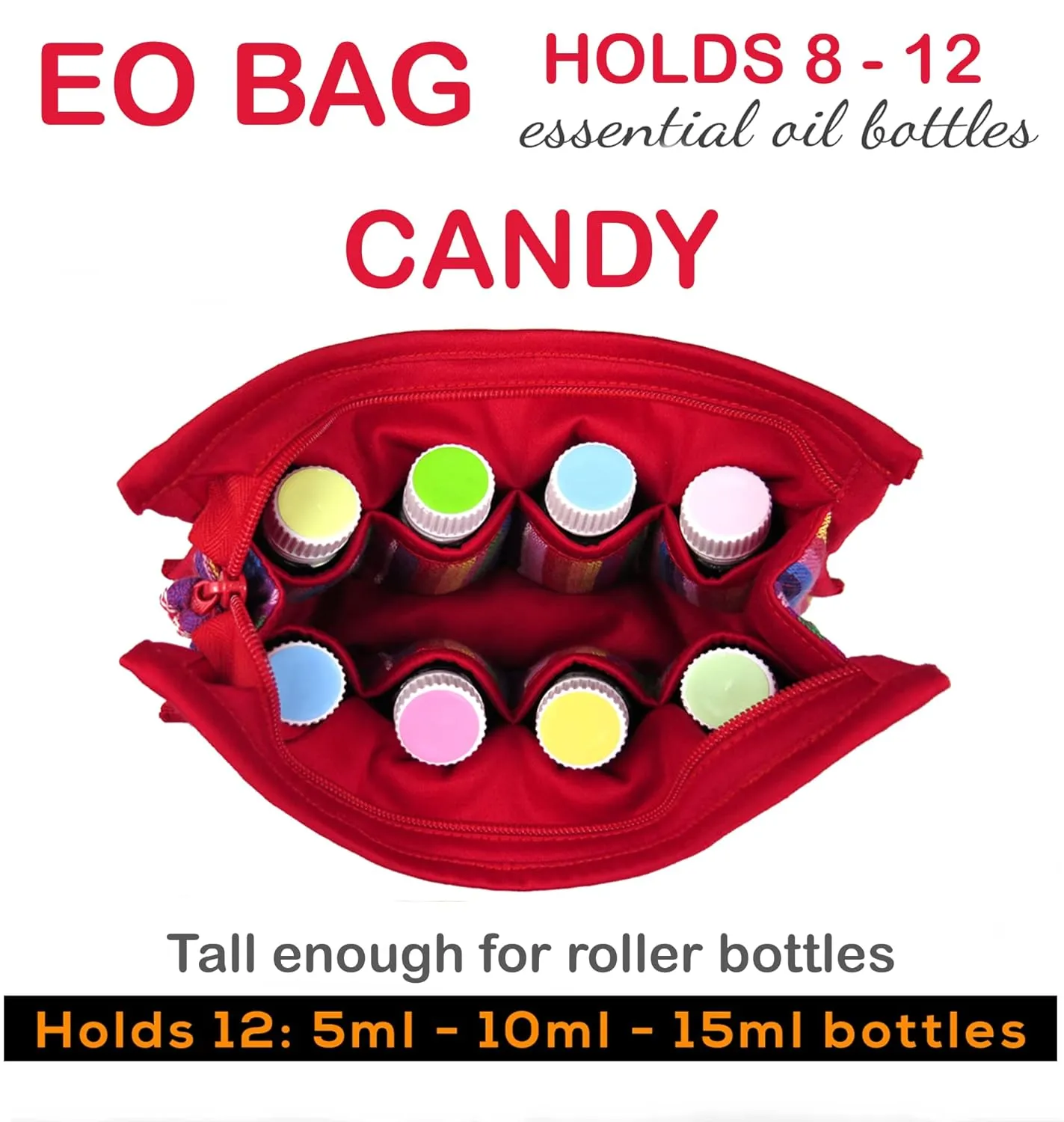 Essential Oil Case for Purse - Red Blend - Large Size HOLDS 8-12 Bottles (5ml-15ml, also fits Roller Bottles) - Chic and Compact EO Bags in Multiple Sizes - Perfect size Essential Oil Travel Bag