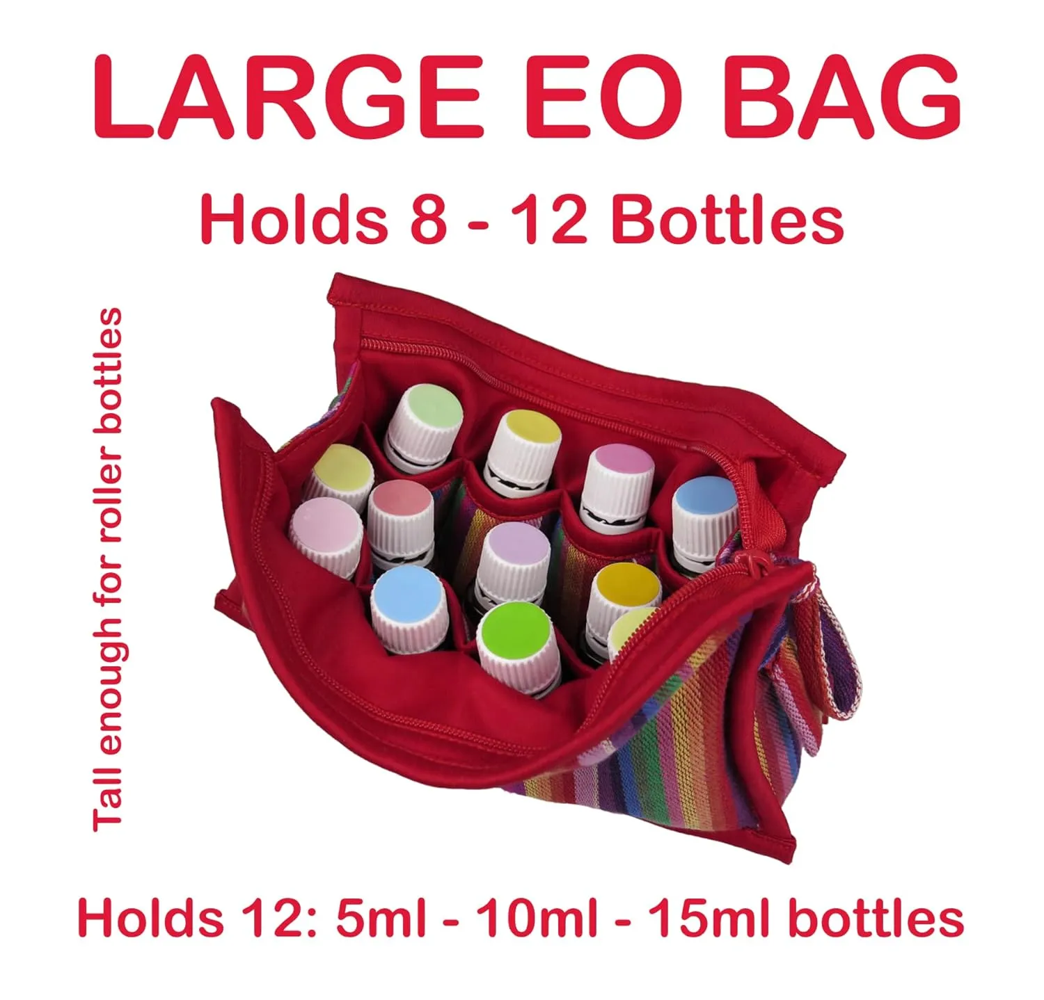 Essential Oil Case for Purse - Red Blend - Large Size HOLDS 8-12 Bottles (5ml-15ml, also fits Roller Bottles) - Chic and Compact EO Bags in Multiple Sizes - Perfect size Essential Oil Travel Bag