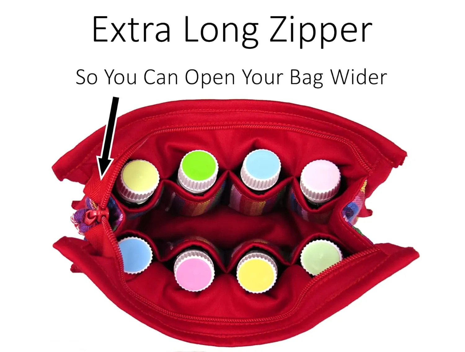 Essential Oil Case for Purse - Red Blend - Large Size HOLDS 8-12 Bottles (5ml-15ml, also fits Roller Bottles) - Chic and Compact EO Bags in Multiple Sizes - Perfect size Essential Oil Travel Bag