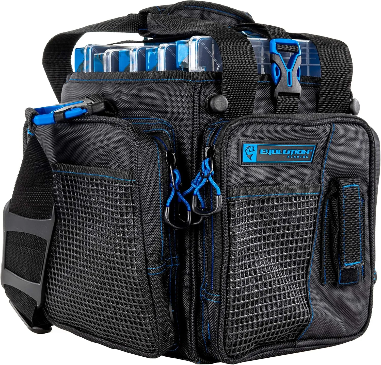 Evolution Outdoor Drift Series Topless Vertical Tackle Bag – Outdoor Rucksack w/ 5 Fishing Tackle Trays, Padded Handle and Shoulder Strap, Plier Holster, Tackle Carrying Case