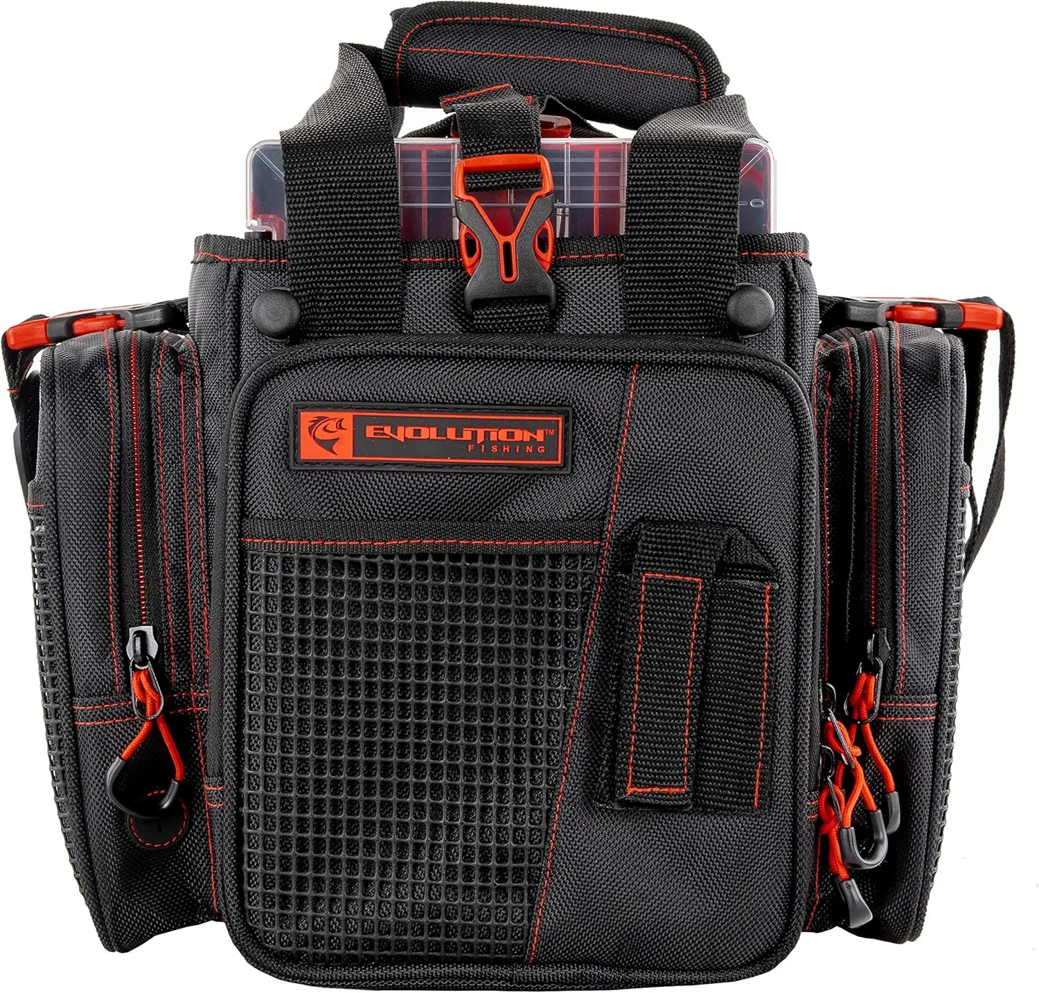 Evolution Outdoor Drift Series Topless Vertical Tackle Bag – Outdoor Rucksack w/ 5 Fishing Tackle Trays, Padded Handle and Shoulder Strap, Plier Holster, Tackle Carrying Case