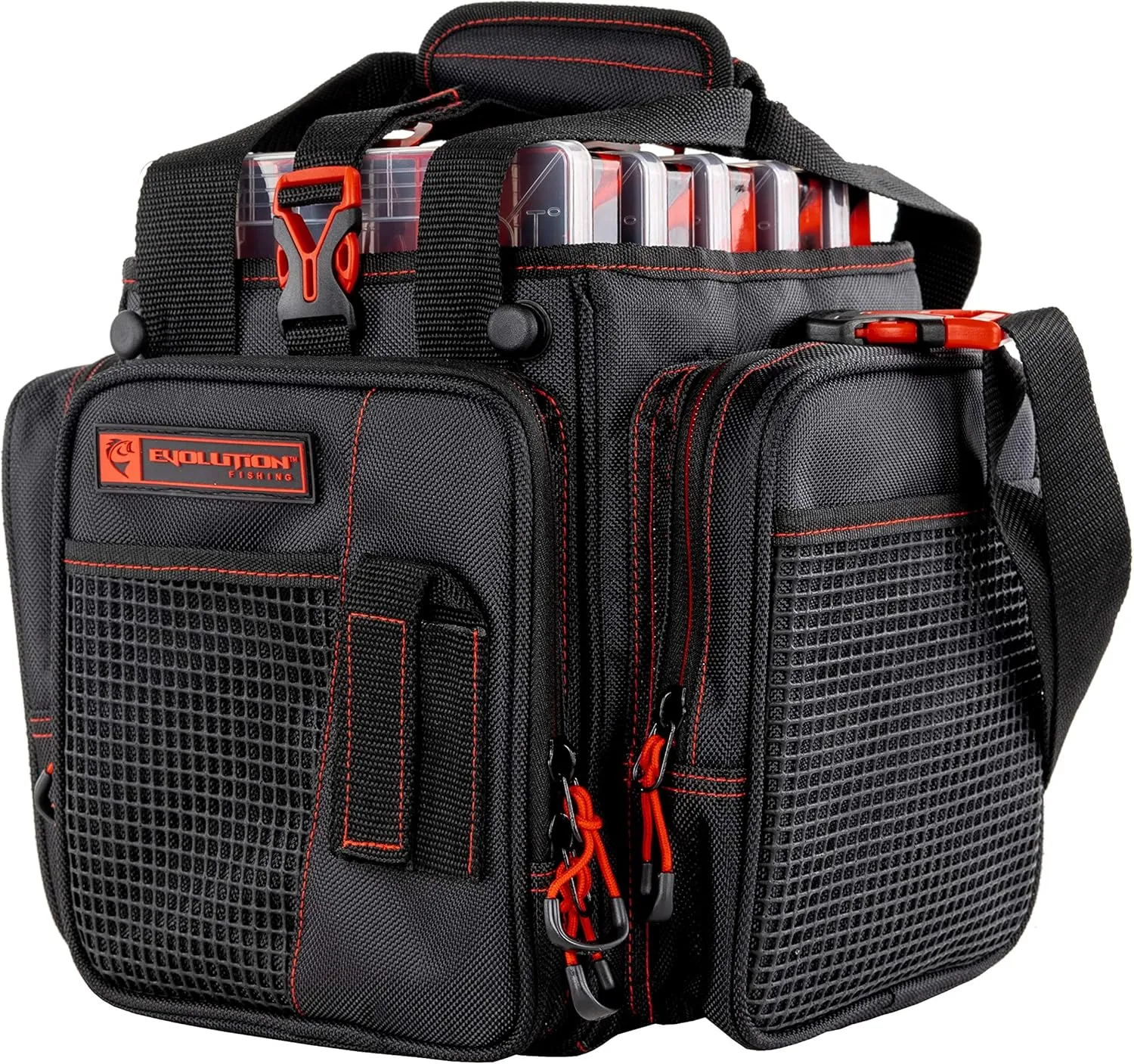 Evolution Outdoor Drift Series Topless Vertical Tackle Bag – Outdoor Rucksack w/ 5 Fishing Tackle Trays, Padded Handle and Shoulder Strap, Plier Holster, Tackle Carrying Case