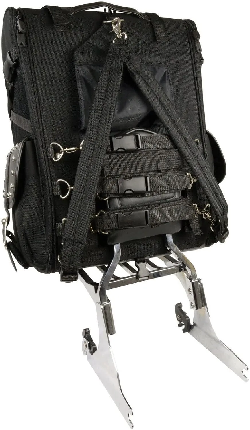 EXCELSIOR INT Large Motorcycle Sissy Bar Travel Bag – Black Backpack & Luggage for Touring & Storage