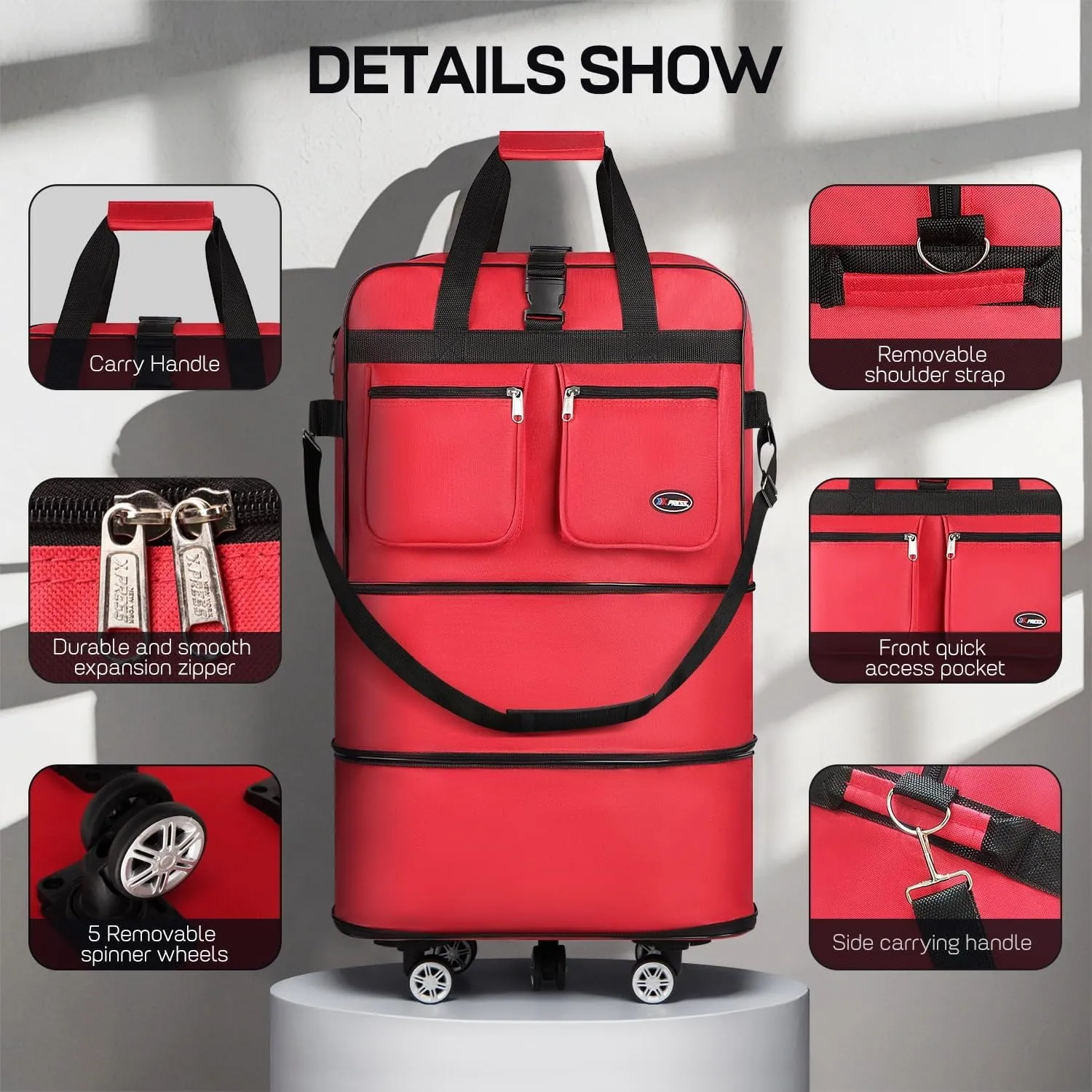 Expandable Rolling Travel Duffle Bag with Foldable Design for Moving Storage Camping Collapsible Wheeled Luggage Organizer(36in-red)