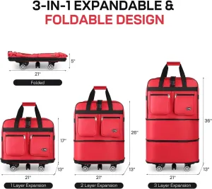Expandable Rolling Travel Duffle Bag with Foldable Design for Moving Storage Camping Collapsible Wheeled Luggage Organizer(36in-red)