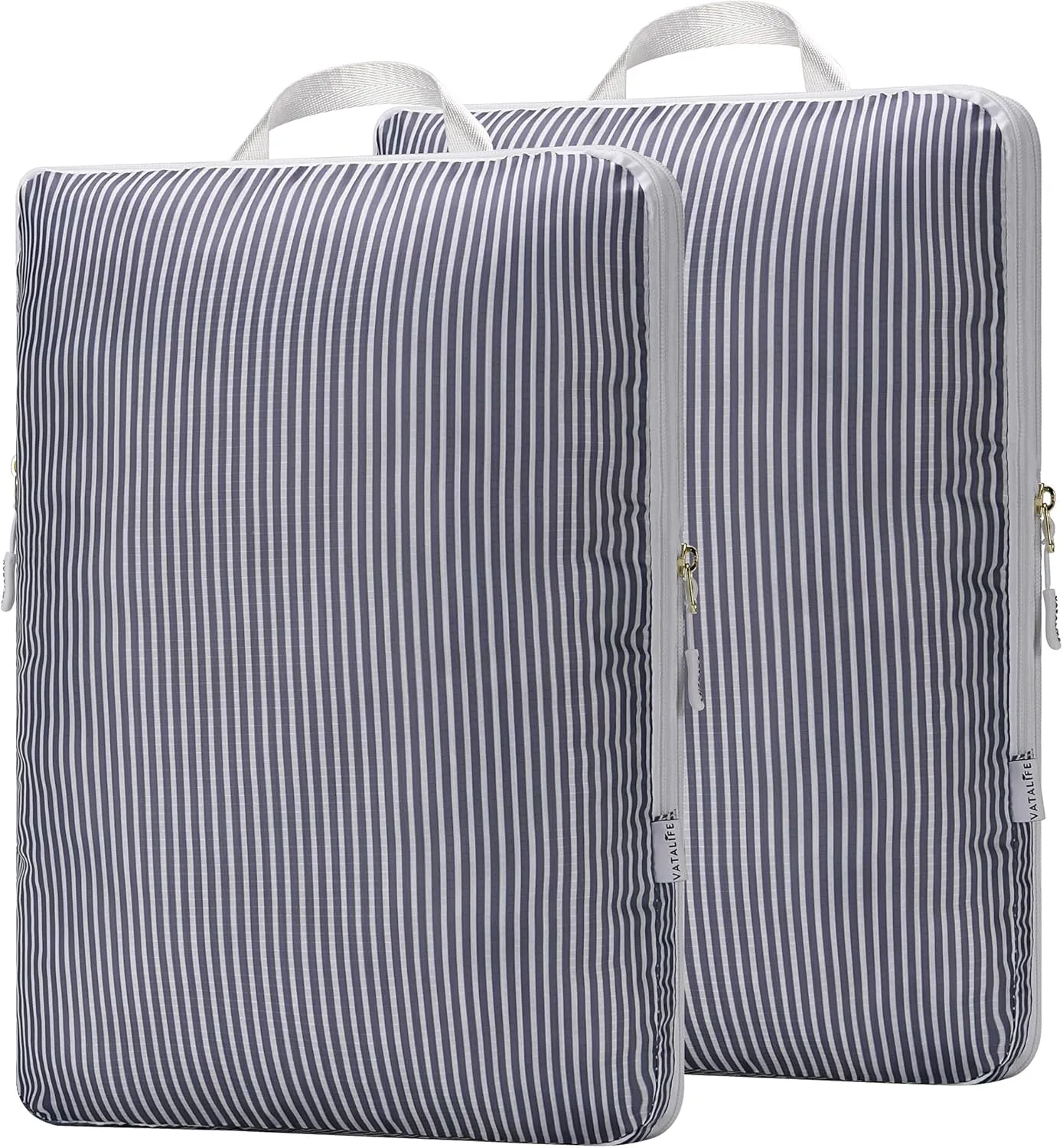 Extra Large Compression Packing Cubes for Checked Luggage, Lightweight Suitcase Organizers & Space Saver Bags - Travel Cubes for Packing - Travel Essentials - 2 Piece Set, X-Large - Grey Stripe
