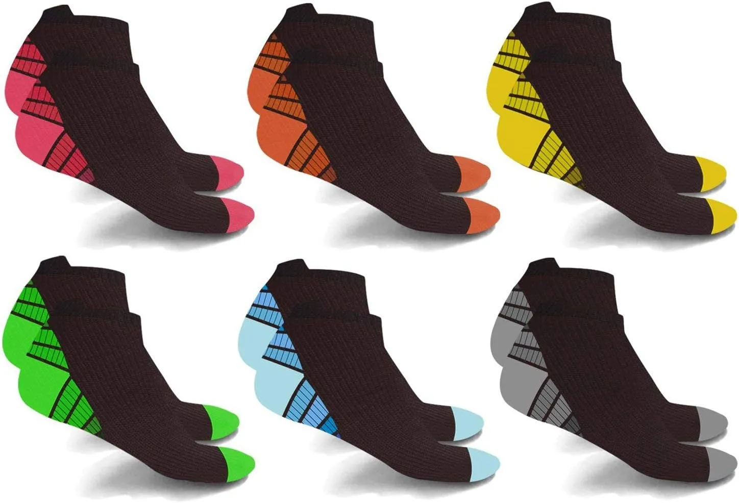 Extreme Fit Compression Socks - Ankle Performance Socks for Running and Athletics - 6 Pair