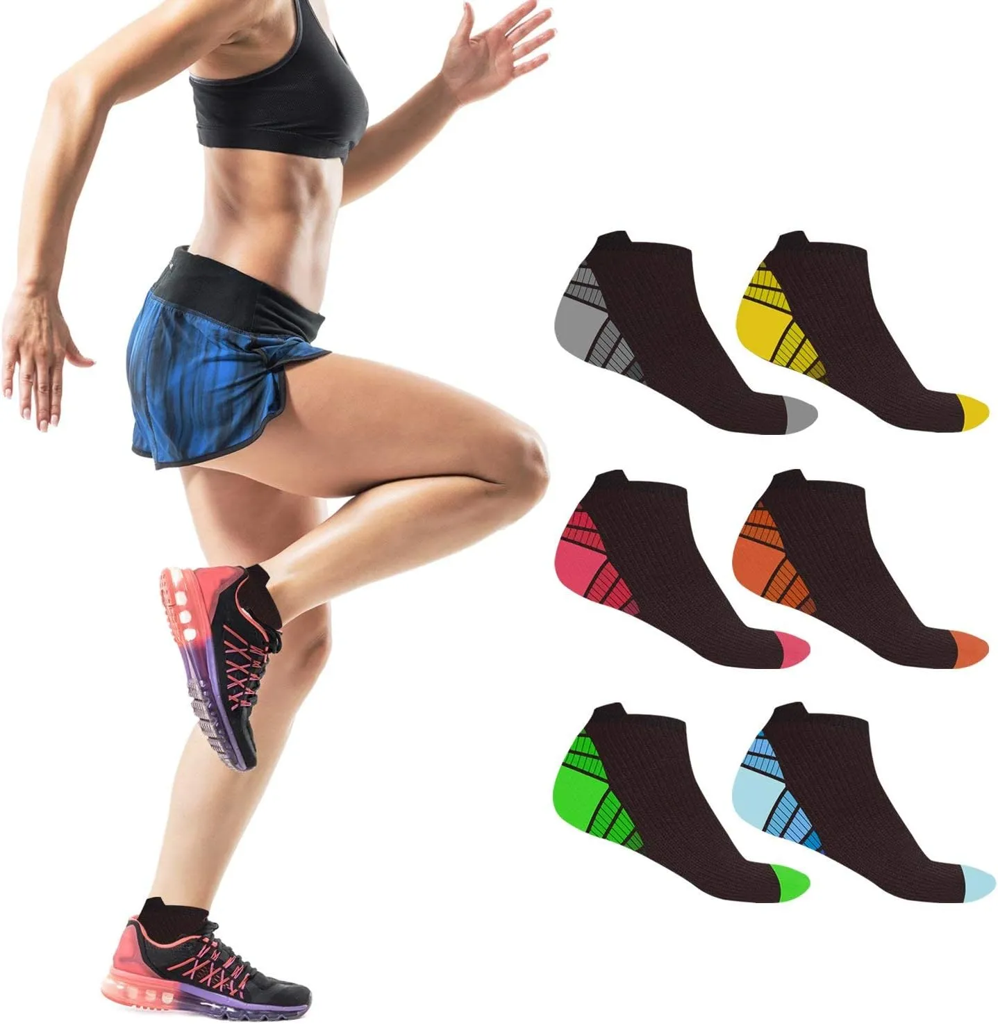 Extreme Fit Compression Socks - Ankle Performance Socks for Running and Athletics - 6 Pair