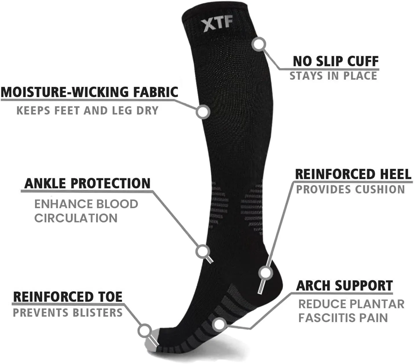 Extreme Fit Compression Socks Knee High - Made for Running, Athletics and Pregnancy - 6 Pair