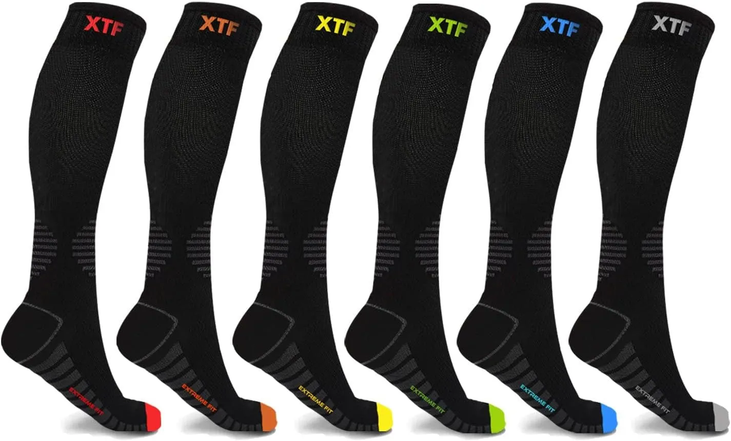 Extreme Fit Compression Socks Knee High - Made for Running, Athletics and Pregnancy - 6 Pair