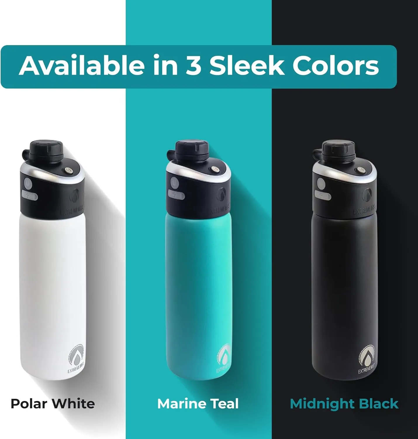 EXTREMEMIST GoMist Misting & Drinking Bottle | Rechargeable Mist & Sip Water Bottle | Quick Charge USB-C Port | 2-Speed Mist Function | Stainless-Steel Double Wall Insulation, 40 oz (Marine Teal)
