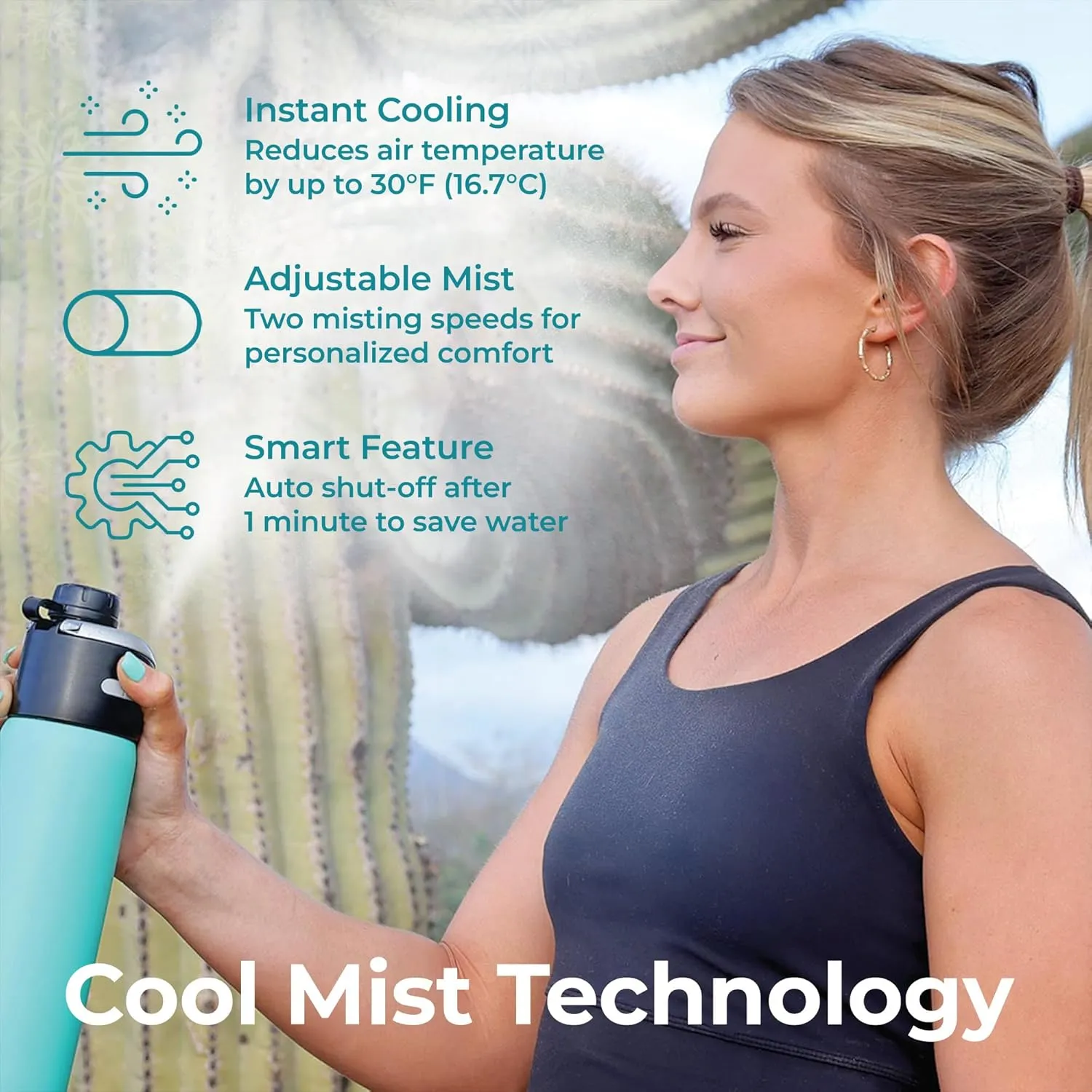 EXTREMEMIST GoMist Misting & Drinking Bottle | Rechargeable Mist & Sip Water Bottle | Quick Charge USB-C Port | 2-Speed Mist Function | Stainless-Steel Double Wall Insulation, 40 oz (Marine Teal)