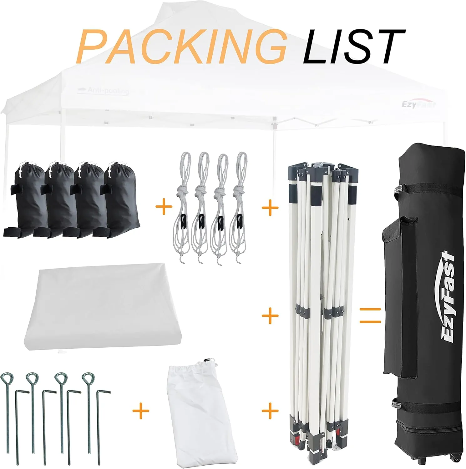 EzyFast Pro Commercial Pop Up Canopy Tent, Patented Umberlla Structure Instant Shelter, One Push Up Heavy Duty Portable Shade with Wheeled Carry Bag (10'x10', Commercial White)