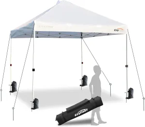 EzyFast Pro Commercial Pop Up Canopy Tent, Patented Umberlla Structure Instant Shelter, One Push Up Heavy Duty Portable Shade with Wheeled Carry Bag (10'x10', Commercial White)