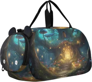 Fairy Fantasy Forest Duffle Bag for Girl, Sports Duffle Gym Bags with Shoe Compartment, Personalized Overnight Bag Travel Weekender for Kids
