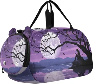Fairy Of The Moon Duffle Bag for Girl, Sports Duffle Gym Bags with Shoe Compartment, Personalized Overnight Bag Travel Weekender for Kids