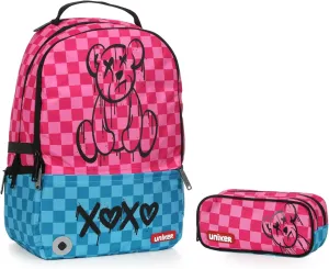 Fashion 2 in 1 Backpack Set with Cosmetic Bag,Casual Daypack Women,Backpack and Carry-on 2Pcs Set,Lightweight Travel Backpack,Laptop Backpack with with USB Port,Graphic Backpacks Checkerboard Pink